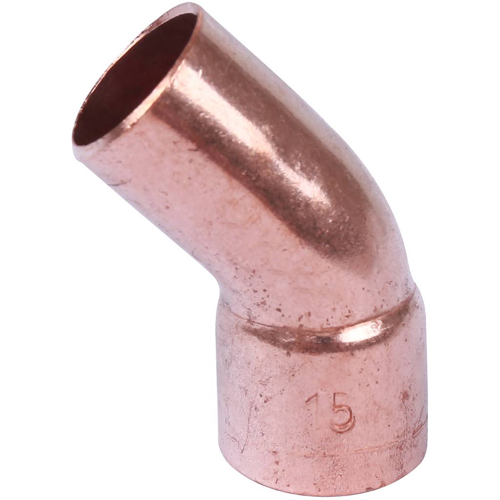 Отвод однораструбный 15 мм / 45° под пайку медный SANHA 1504015