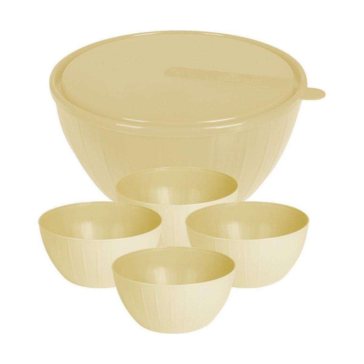 Набор салатников с крышкой "bono" (4 шт. х 0,6 л + 5 л) сливочный крем (1/11) "giaretti"  gr1870сл