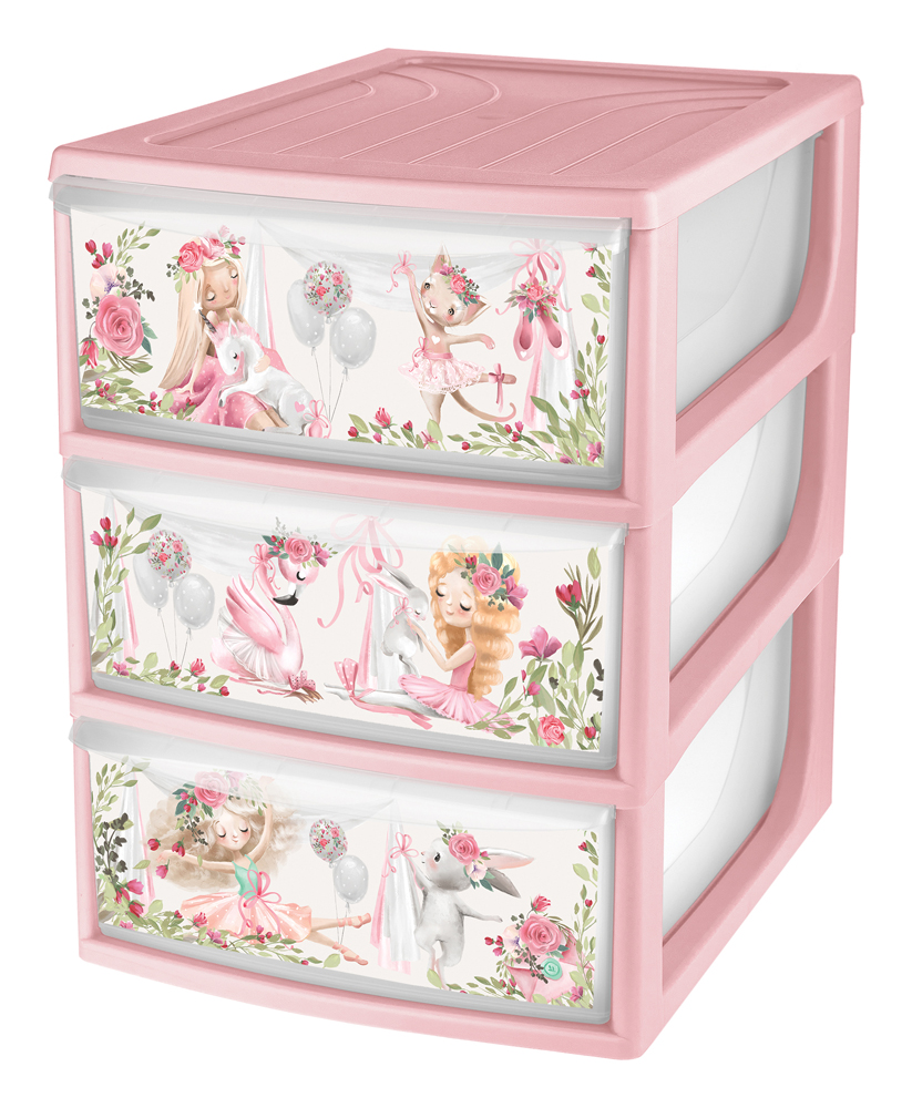 Органайзер 3 ящика 195*254*264 мм (розовый) с декором (1/4) "бытпласт"