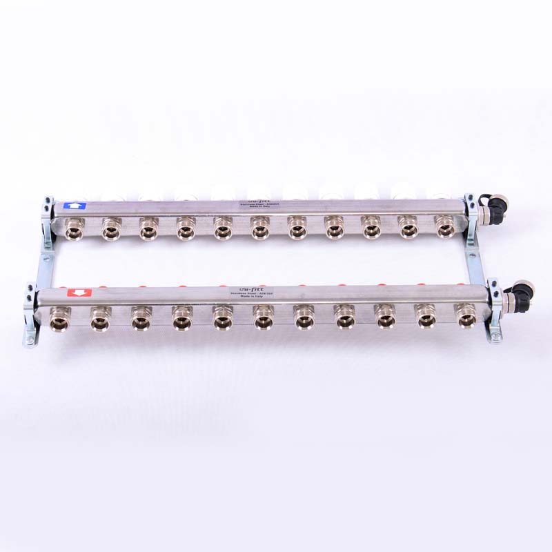 Колл. группа UNI-FITT 1"x3/4" ЕК 11 выходов с вентилями и дренажными клапанами - нерж.сталь