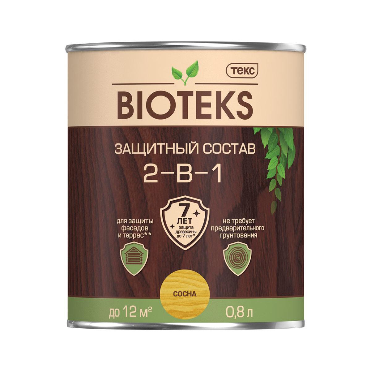 Биотекс сосна  0,8 л (1/14) защитный состав  2 в 1 "bioteks"
