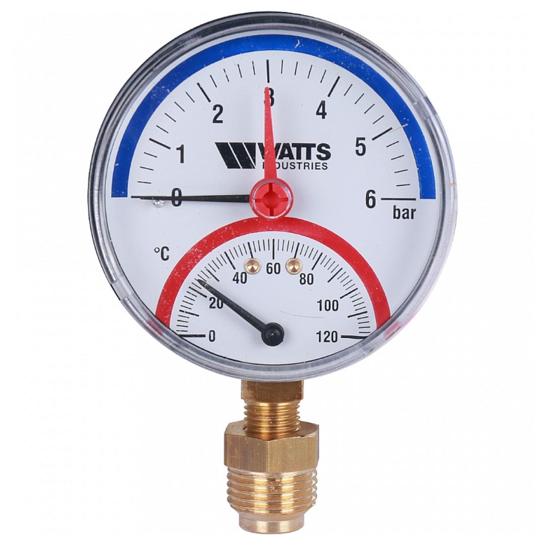Радиальный термоманометр WATTS d=80 мм, до 120'С, до 6 бар F+R828