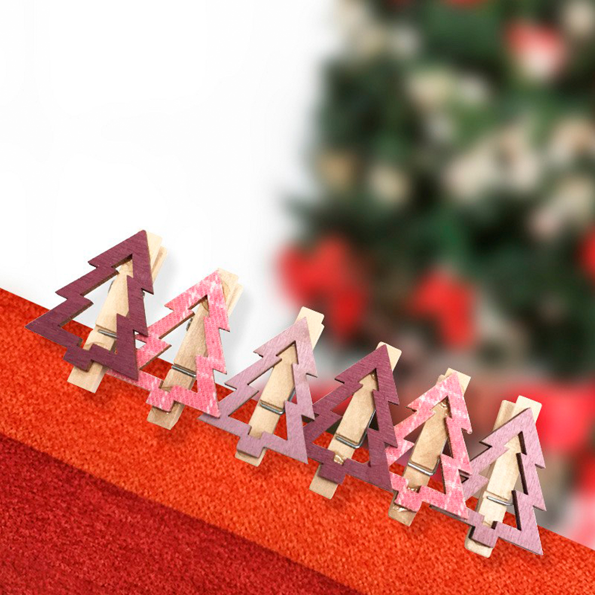 Прищепки декор. "елочки" 14,5*4,5 cм дерев. (набор 6 шт.) розовые  (1/300) "neon-night" 504-032
