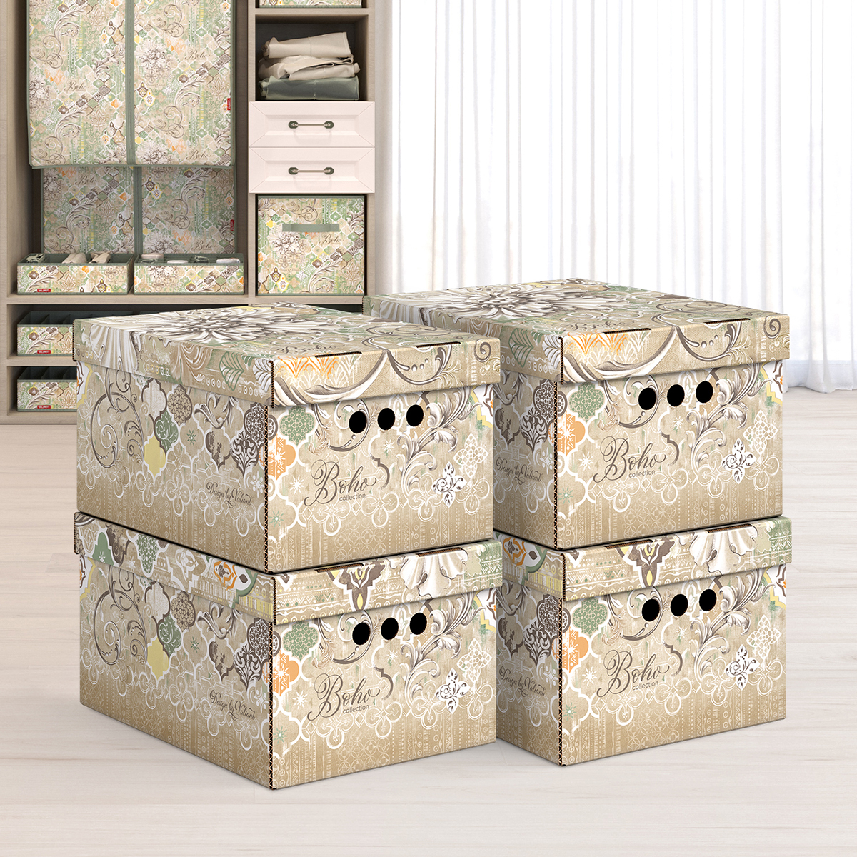 Короб для хранения "boho beige" 25*33*18,5 см (набор 4 шт.) (1/11) "valiant" bh-bctn-bg-4s
