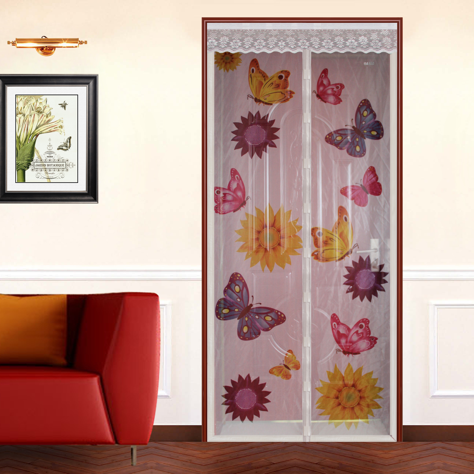 Сетка москитная 1*2,1 м (белая, дизайн бабочки, на магнитах) (1/20) "feona" 034-4052