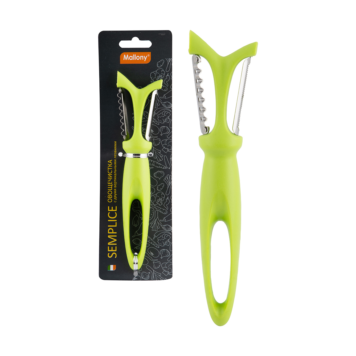 Овощечистка "semplice" с двумя вертикальными лезвиями (1/12/96) "mallony"