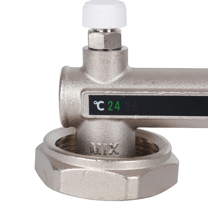 Смесительный узел STOUT 1" с ЖК термометром и термостатическим клапаном, без насоса, никелированный