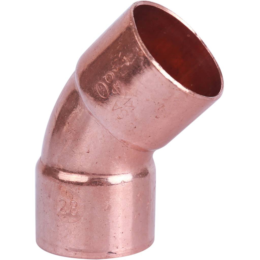Отвод двухраструбный 28 мм / 45° под пайку медный SANHA 1504128