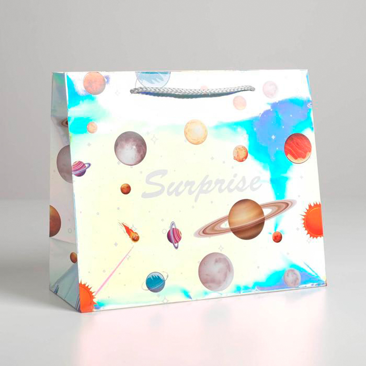 Пакет подарочный голографический "surprise" 27*23*11,5 см (1/3/450) "дарите счастье" 5307568
