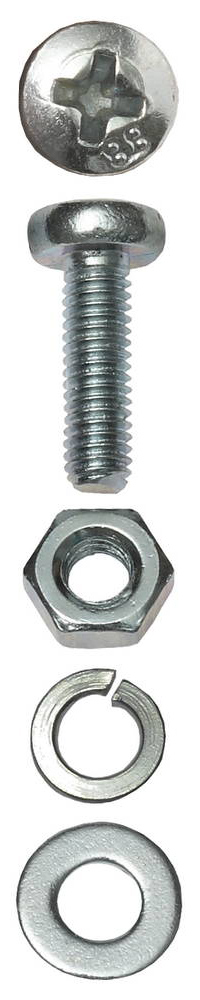 Винт (DIN7985) в комплекте с гайкой (DIN934), шайбой (DIN125), шайбой пруж. (DIN127), M3x10мм, 45шт, ЗУБР