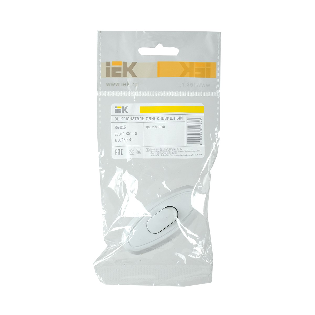 Выключатель разборный для бра 1 кл. вб-01б, белый (1/50/1000) "iek"