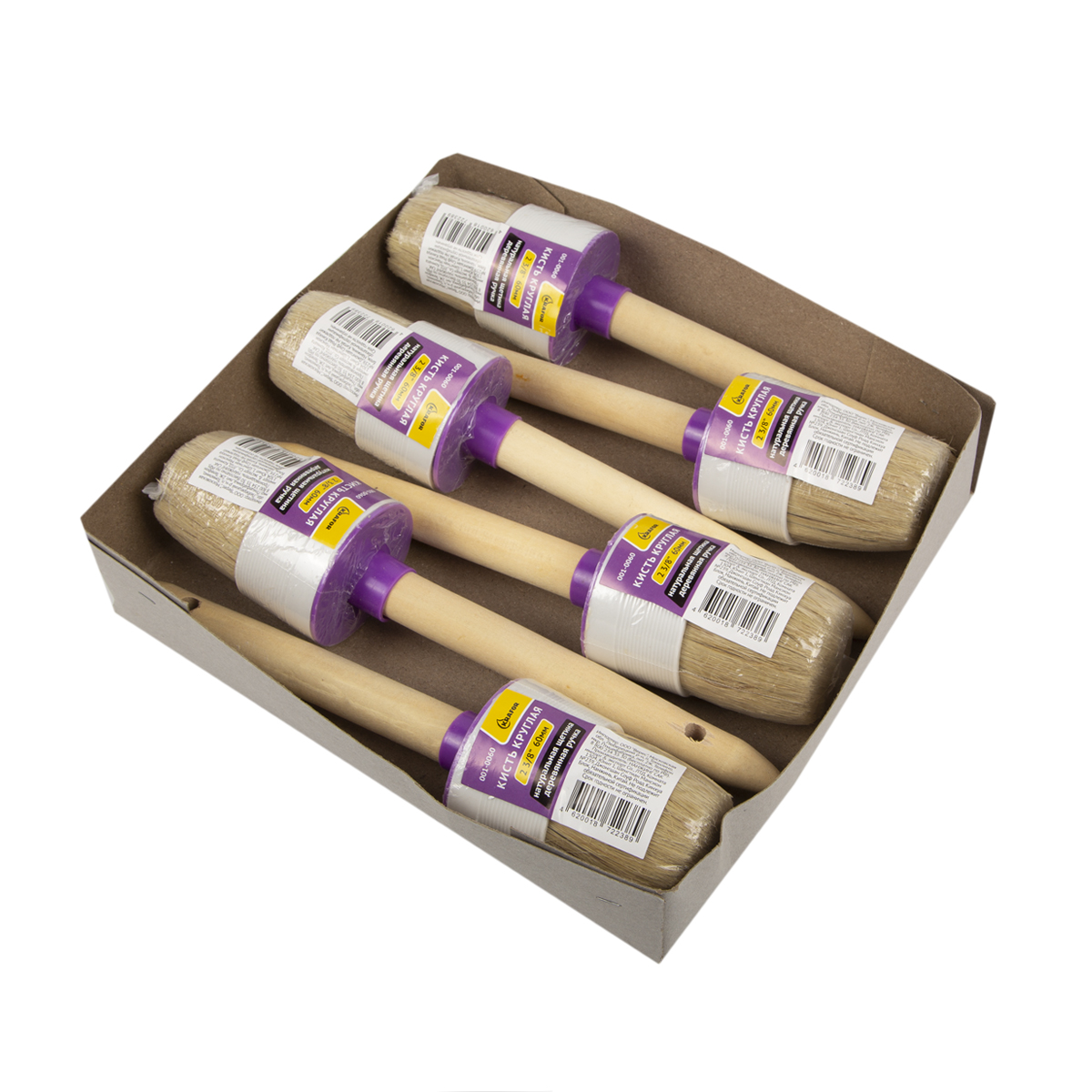 Кисть круглая  №18/60 мм  (6/120) натур.щетина, дерев.ручка "krafor" 001-0060