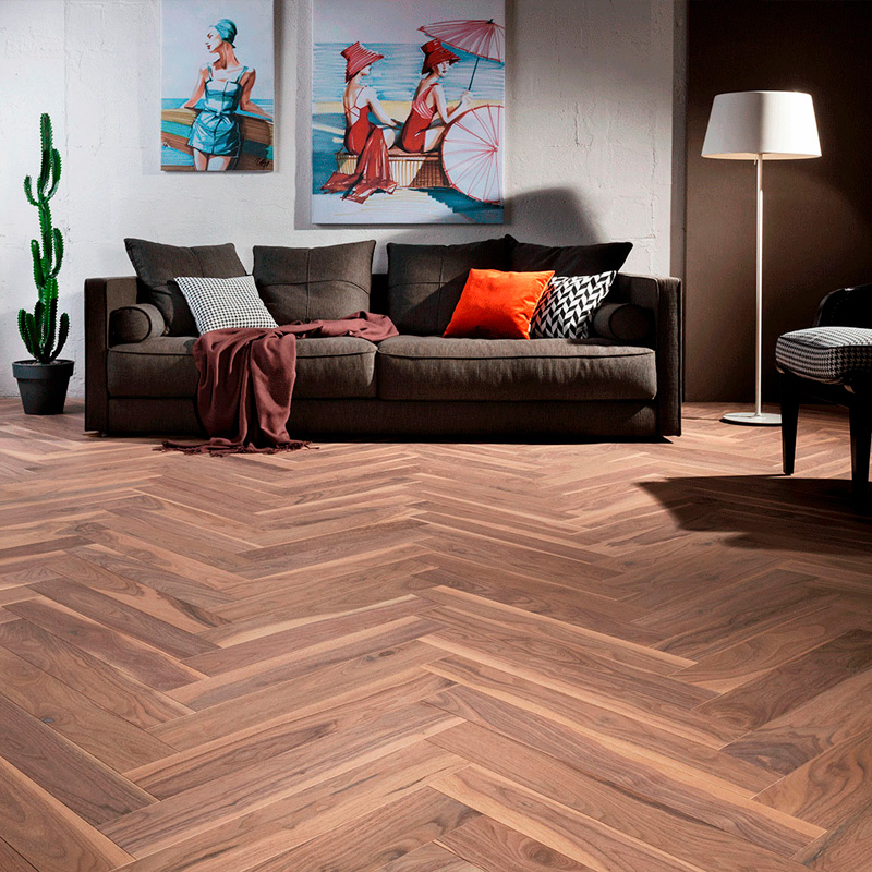 Coswick Английская ёлка 3-х слойная T&G шип-паз (90°) 1368-3566 Зимний закат (Порода: Американский орех)