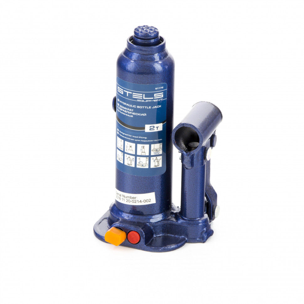Домкрат гидравлический бутылочный, 2 т, h подъема 178-338 мм, в пластиковом кейсе Stels (51172)