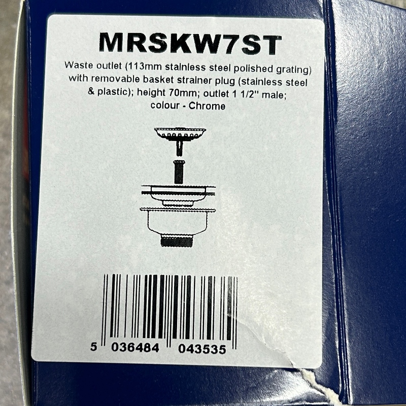 Выпуск McALPINE 113 мм нерж. c пробкой (нержавейка с пластиком), H=70 мм, выход 1 1/2", хром