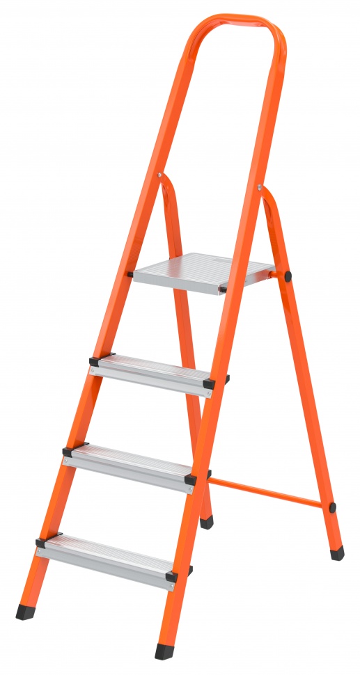 Стремянка, 4 ступени, стальной профиль, ступени сталь, оранжевая, Сибртех (97964)
