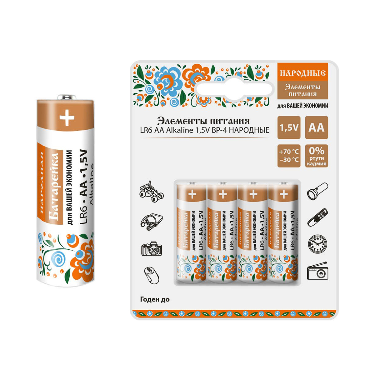 Батарейка "народная" lr6 тип aa (4 шт. в блистере) (1/24/144) sq1702-0007