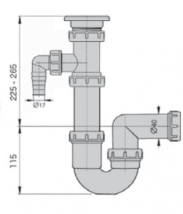Сифон "U" для мойки с подводкой для шланга и накидной гайкой 1"1/2х40мм M0453 MIANO