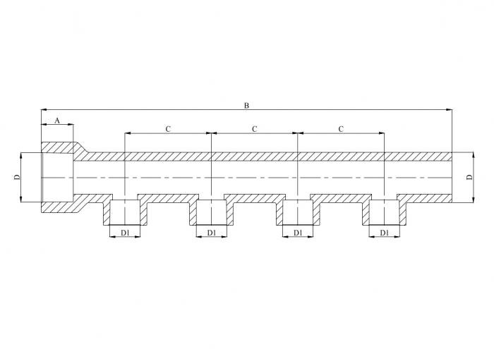 Коллектор 32 мм 4 х 20 мм ПП (PP-R100) под пайку серый HEISSKRAFT