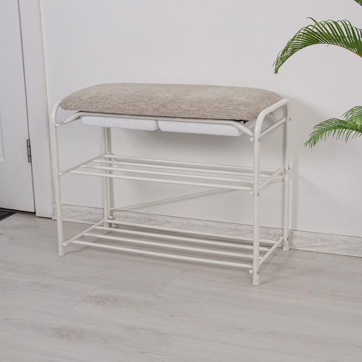 Подставка для обуви "уют 23" 2 полки с сиденьем и ящиком (300*650*480 мм) белый (1) пдоу23ся б