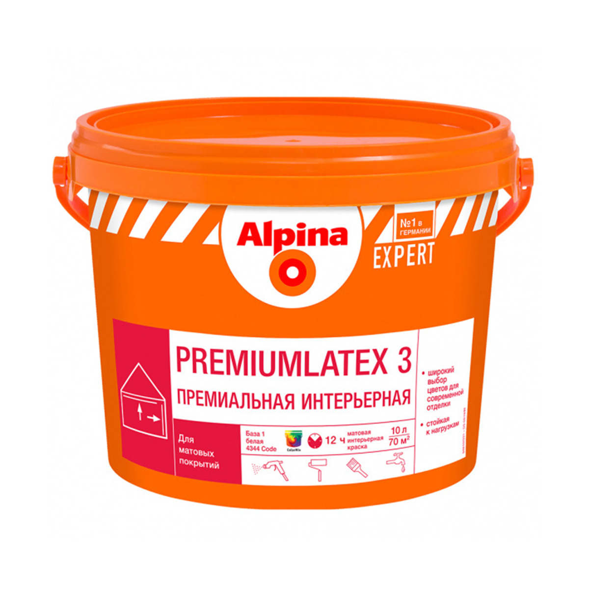 Краска интерьерная "expert premiumlatex 3" база 1 (белая) 10 л (1) "alpina"