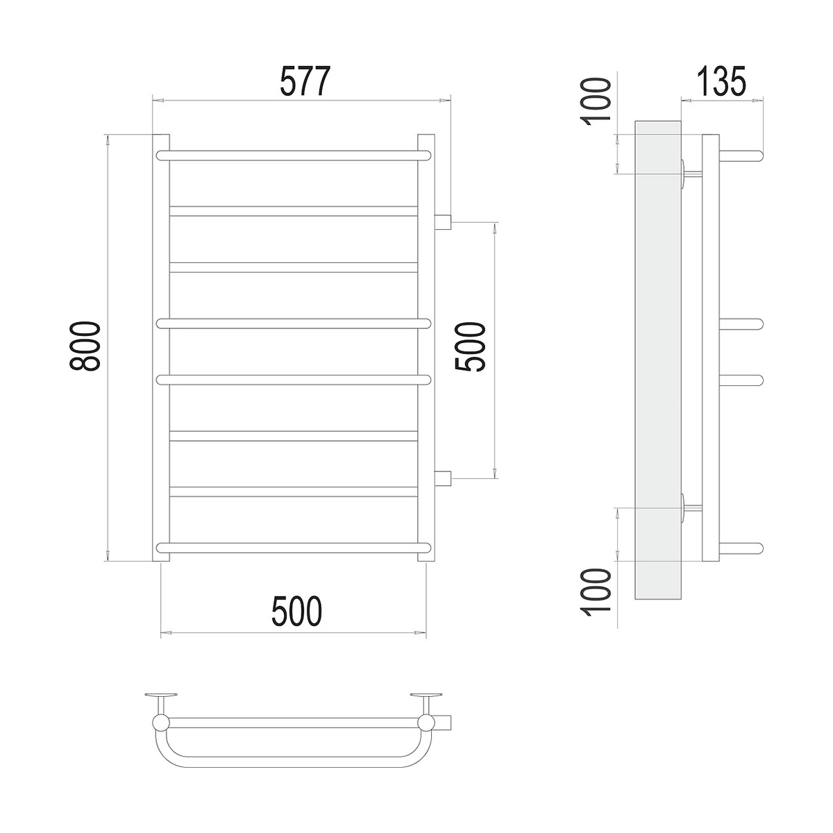 Полотенцесушитель водяной "евромикс" п8 500*800 боковое подключ. 500 (хром) "terminus"