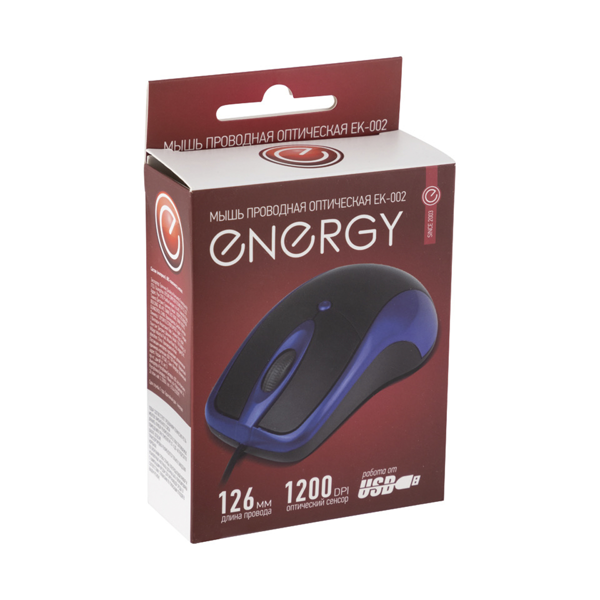 Мышь проводная оптическая ek-002 (черный/синий) (1/100) "energy"