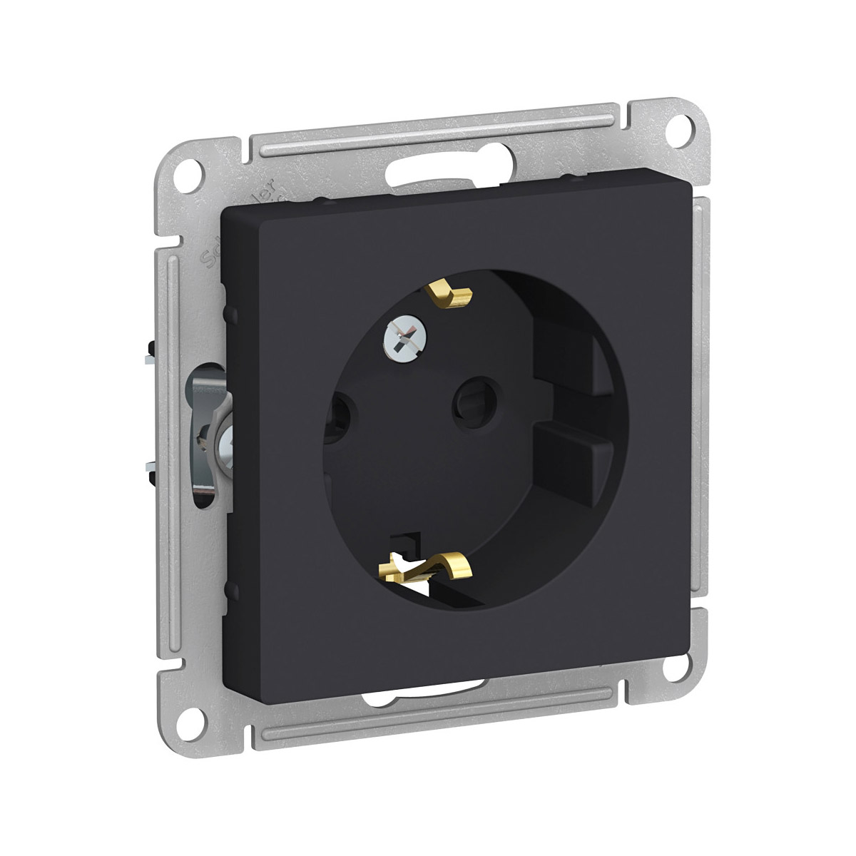 Розетка "atlasdesign" 1 местн. с заземл, с шторками (механизм) 16а, карбон (1/5/20) "schneider"