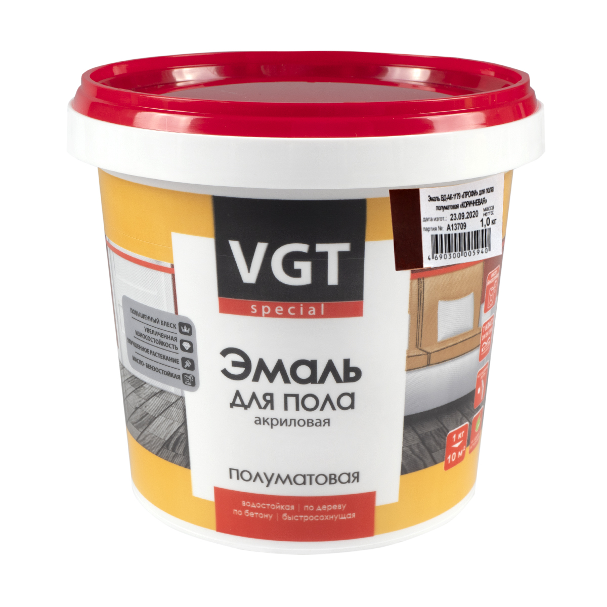 Эмаль вд-ак-1179 "профи" для пола коричневая  1 кг (6) "вгт"