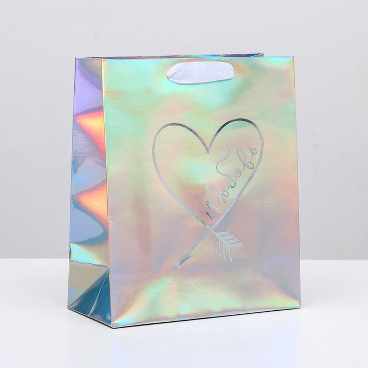 Пакет подарочный голографический  "любовь" 25*21*10 см (1/180) "дарите счастье" 4807294