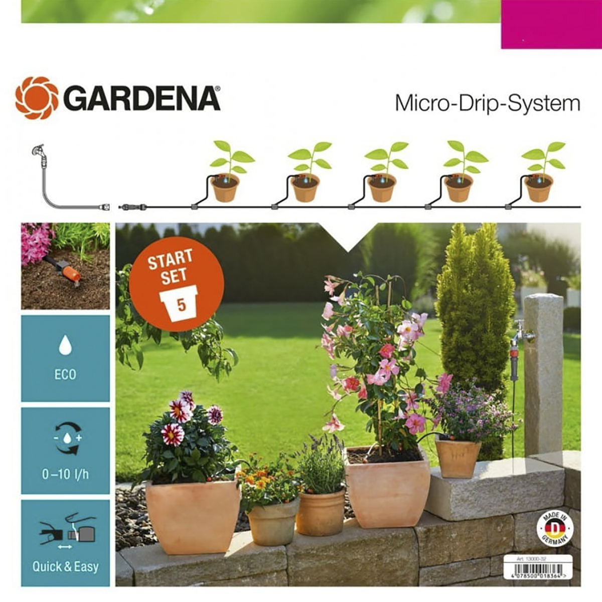 Комплект капельного полива для террас на 5 горшечн. растений  (1/36) "gardena" 13000-34.000.00