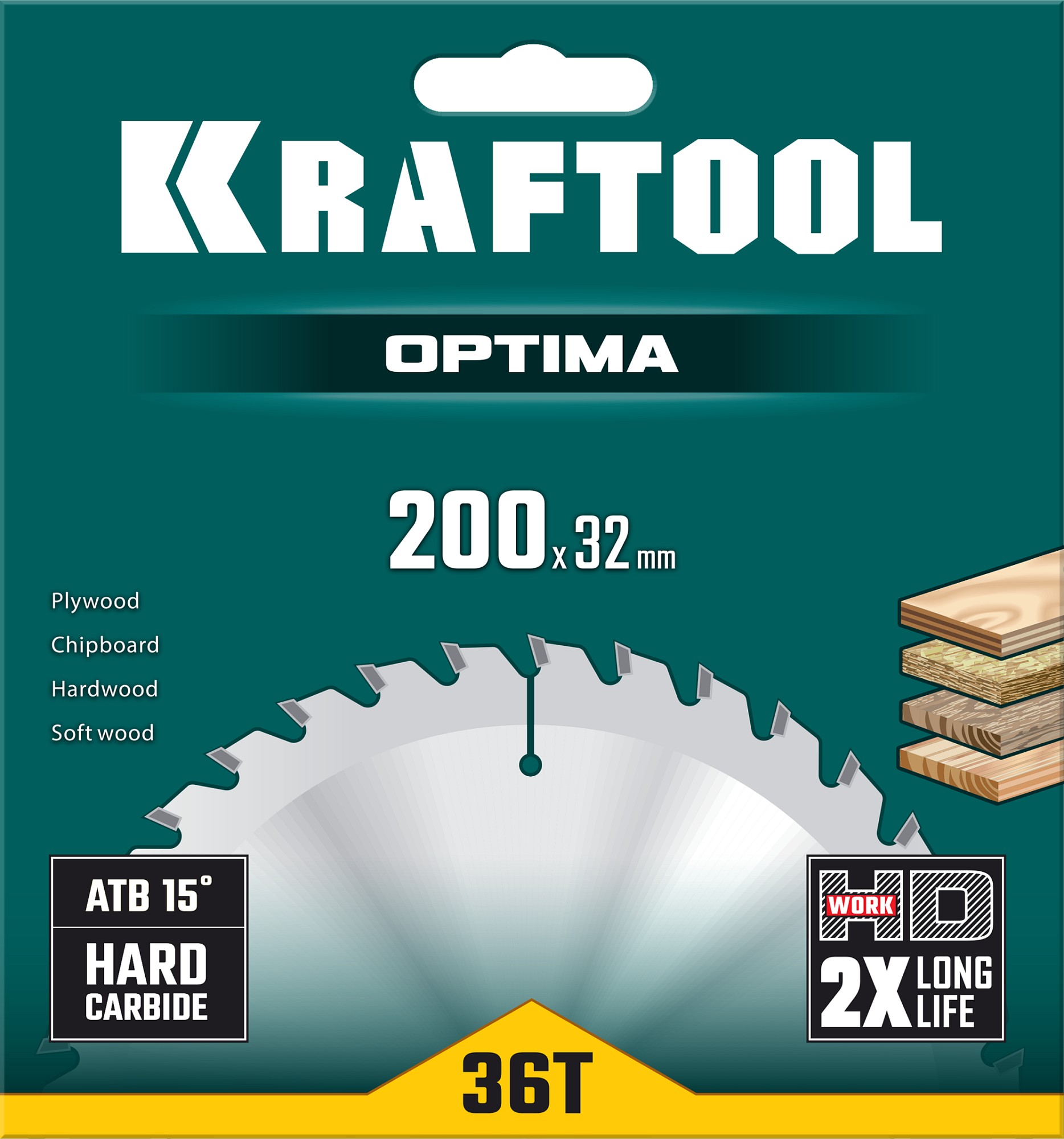 KRAFTOOL Optima, 200 х 32 мм, 36Т, пильный диск по дереву (36951-200-32)