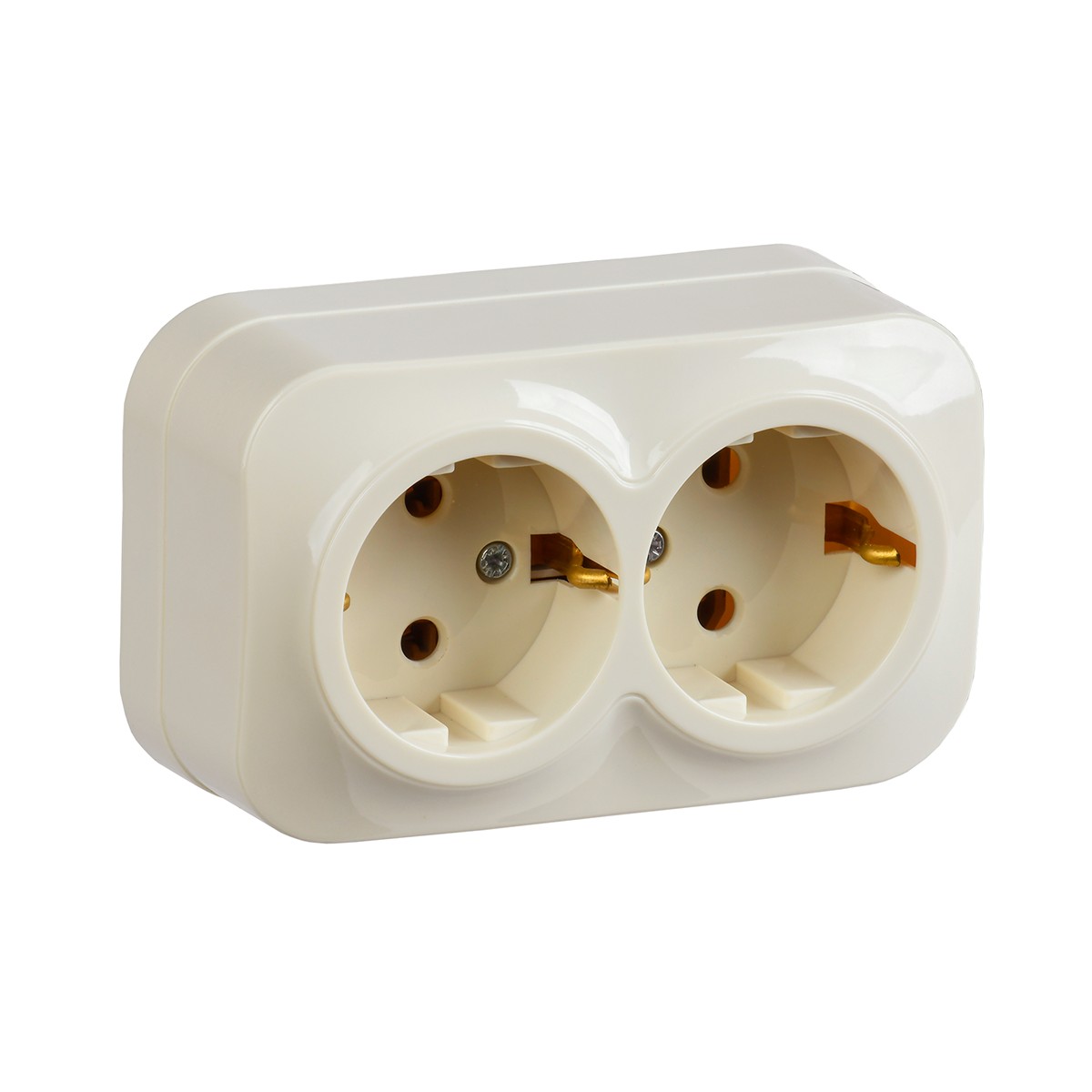 Розетка открыт. уст. "glory" 2-х местн. с заземл. рс22-3-хк, 16а, кремовый (1/18/216) "iek"