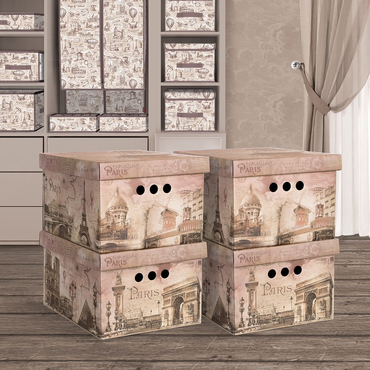 Короб для хранения "travelling paris" 25*33*18,5 см (набор 4 шт.) (1/10) "valiant" tr-bctn-pr-4s