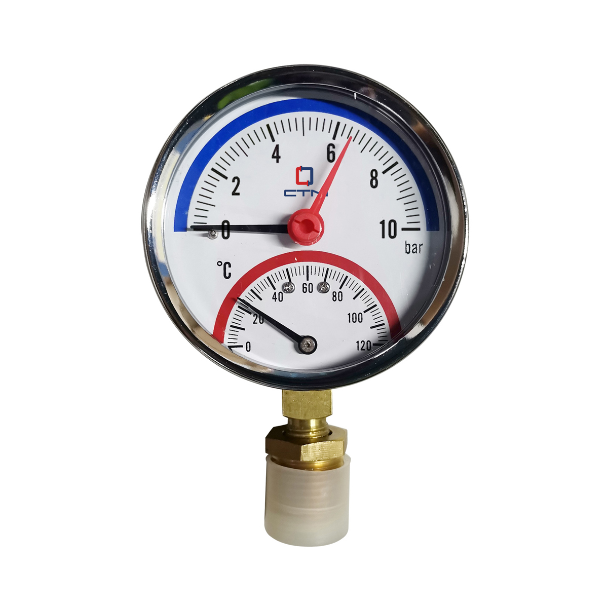 Термо-манометр радиальный 1/4", до 10 бар, до +120°с (1/100) "стм"