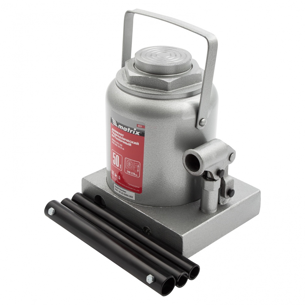 Домкрат гидравлический бутылочный, 50 т, высота подъема 240-370 мм Matrix (50737)