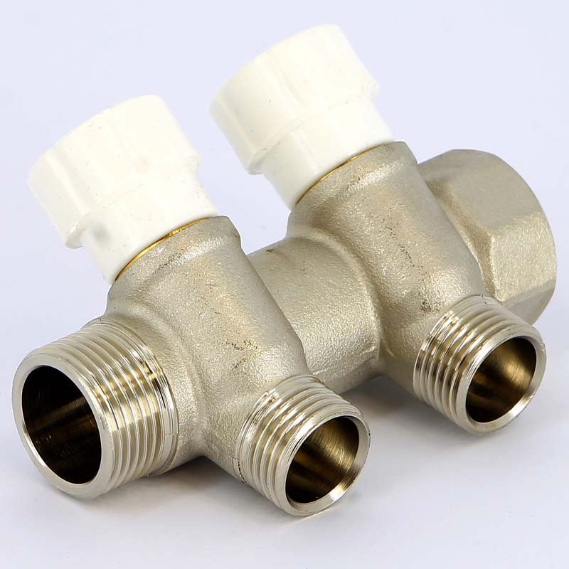Коллектор UNI-FITT 3/4"х1/2"Kх2 вых конус 40мм никелированный с вентилями