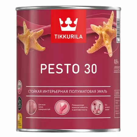 TIKKURILA PESTO 30 эмаль стойкая, алкидная, универсальная, полуматовая, база A (0,9л)