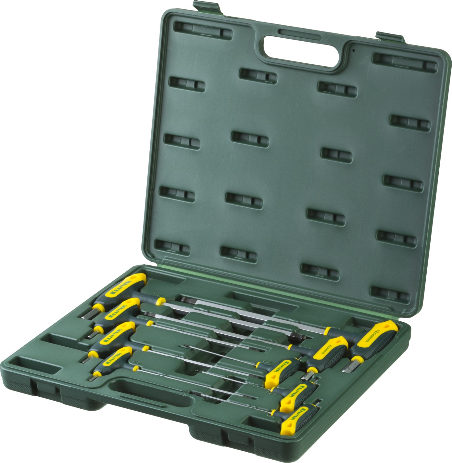 Набор KRAFTOOL Ключи ″INDUSTRIE″ имбусовые,Cr-Mo(S2),Т-образные, эргоном двухкомп рукоятка,HEX,с шариком,9 шт,в боксе