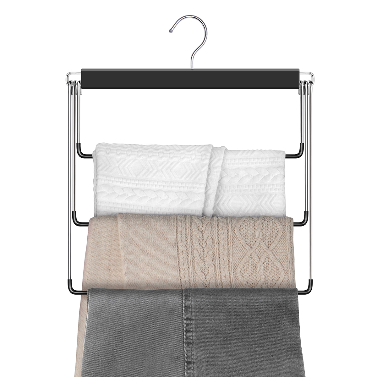 Вешалка-качели для брюк 3-х уровневая с противоскольз. покрытием, черная (1/30) "valiant" bh-s3