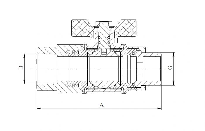 Кран шаровый комб. с американкой 25 х 3/4" (НР) ПП (PP-R100) серый HEISSKRAFT