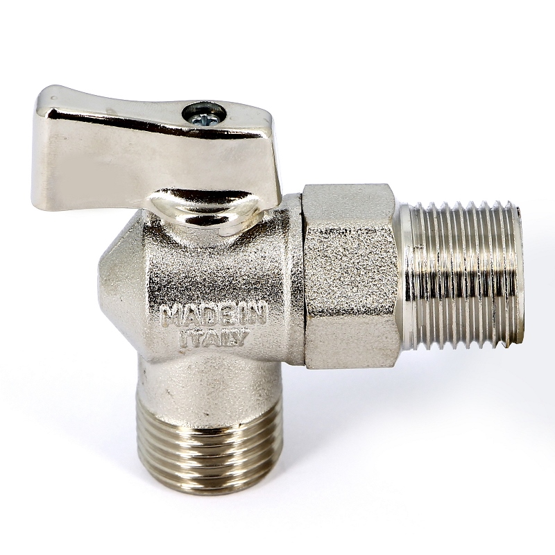 Кран шаровый угловой 1/2''х1/2" НН для подключения бачков/смесителей UNI-FITT никелированный