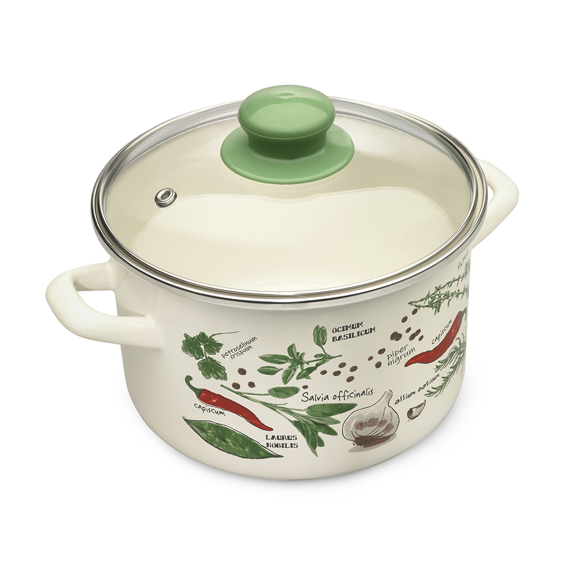 Кастрюля эмалиров. "специи" 3 л, 18 см стекл. крышка (1/4) "metrot"