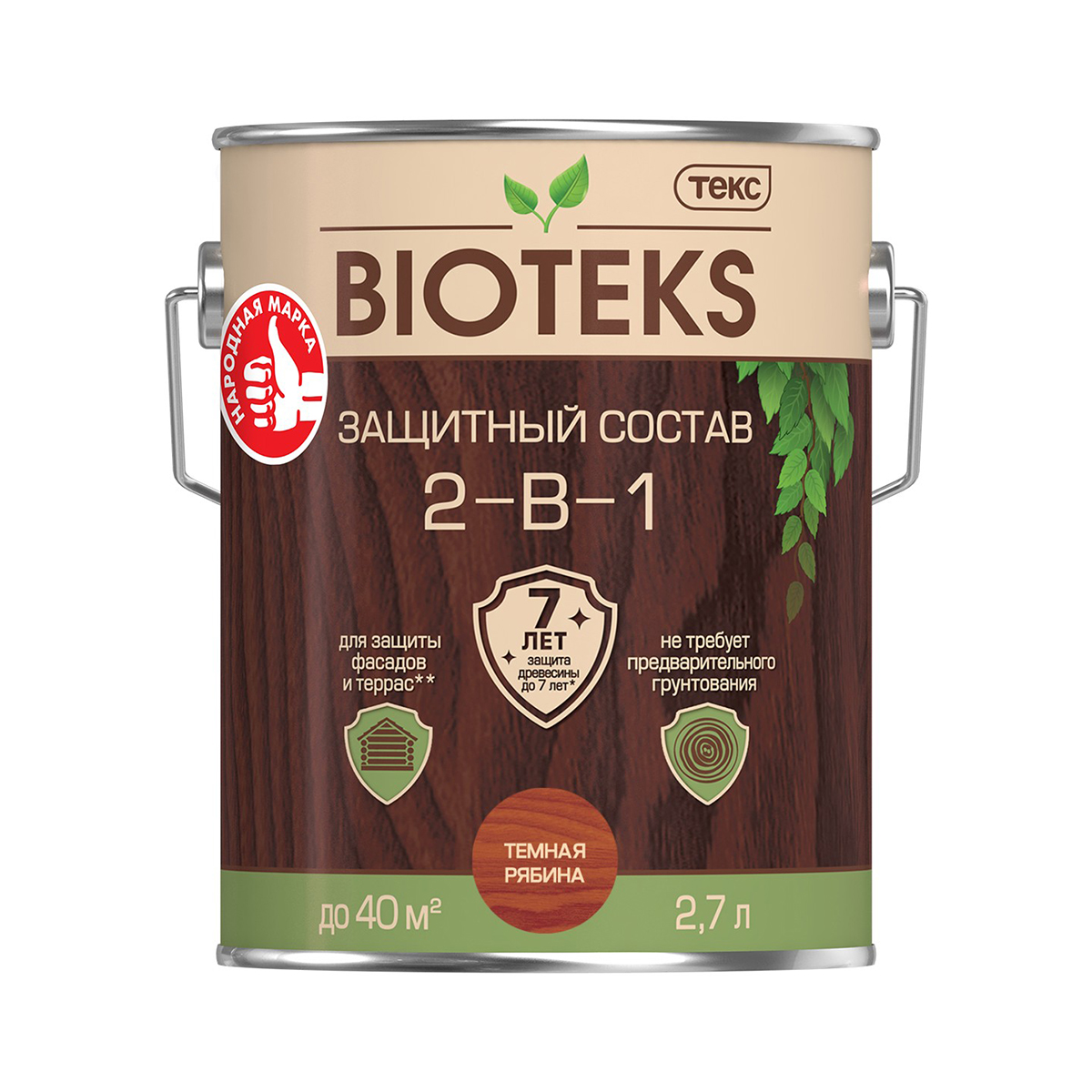 Биотекс темная рябина  2,7 л (1/6) защитный состав  2 в 1 "bioteks"