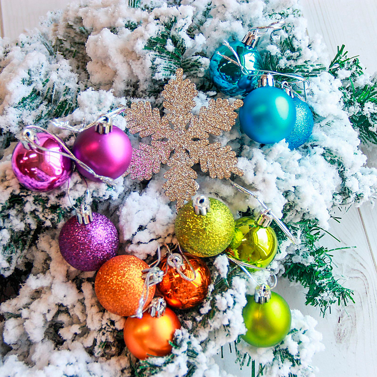 Набор елочных украшений 24 шт. "снежинка неон" цвет микс  "зимнее волшебство" 2122895