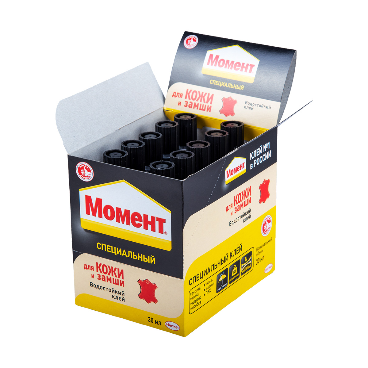 Клей момент для кожи и замши  30 мл в шоу-боксе (10) хенкель