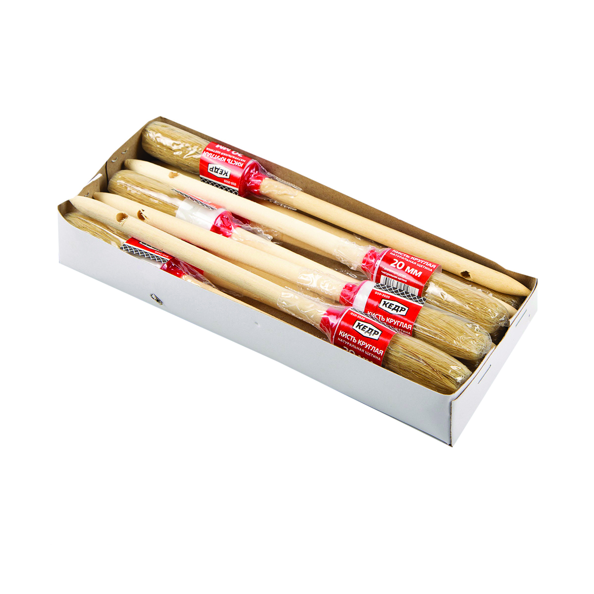 Кисть круглая  № 2/20 мм  (12/720) натур.щетина, дерев.ручка "кедр"  010-3520