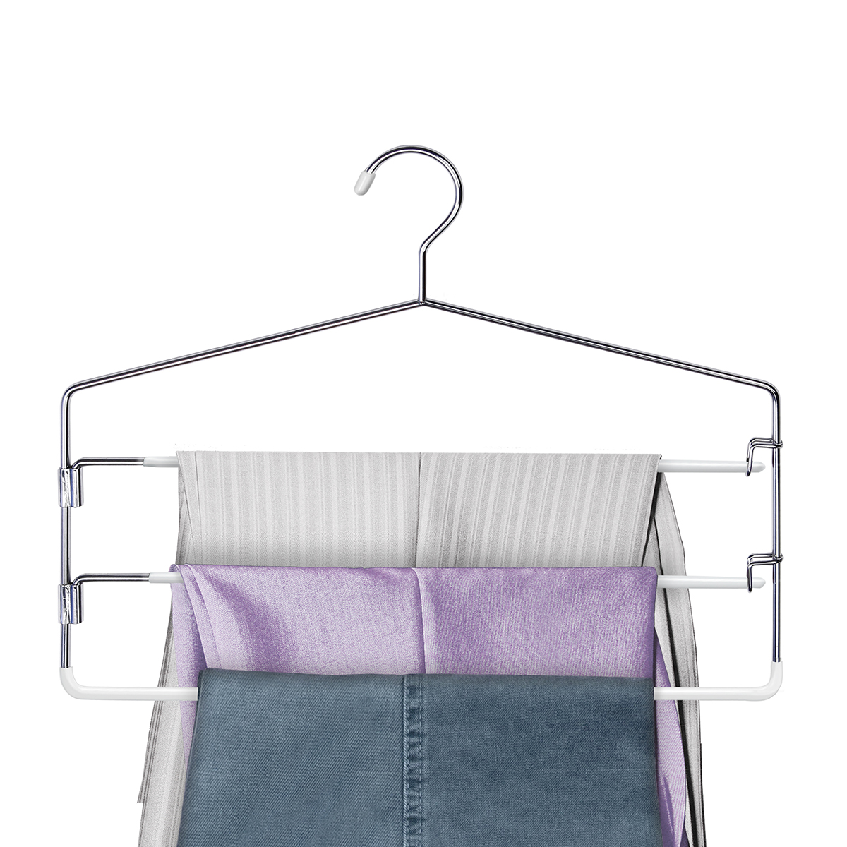 Вешалка для брюк 3-х уровневая, с 2 разъемными нескольз. перекл., белая (1/20) "valiant" wh-8183015