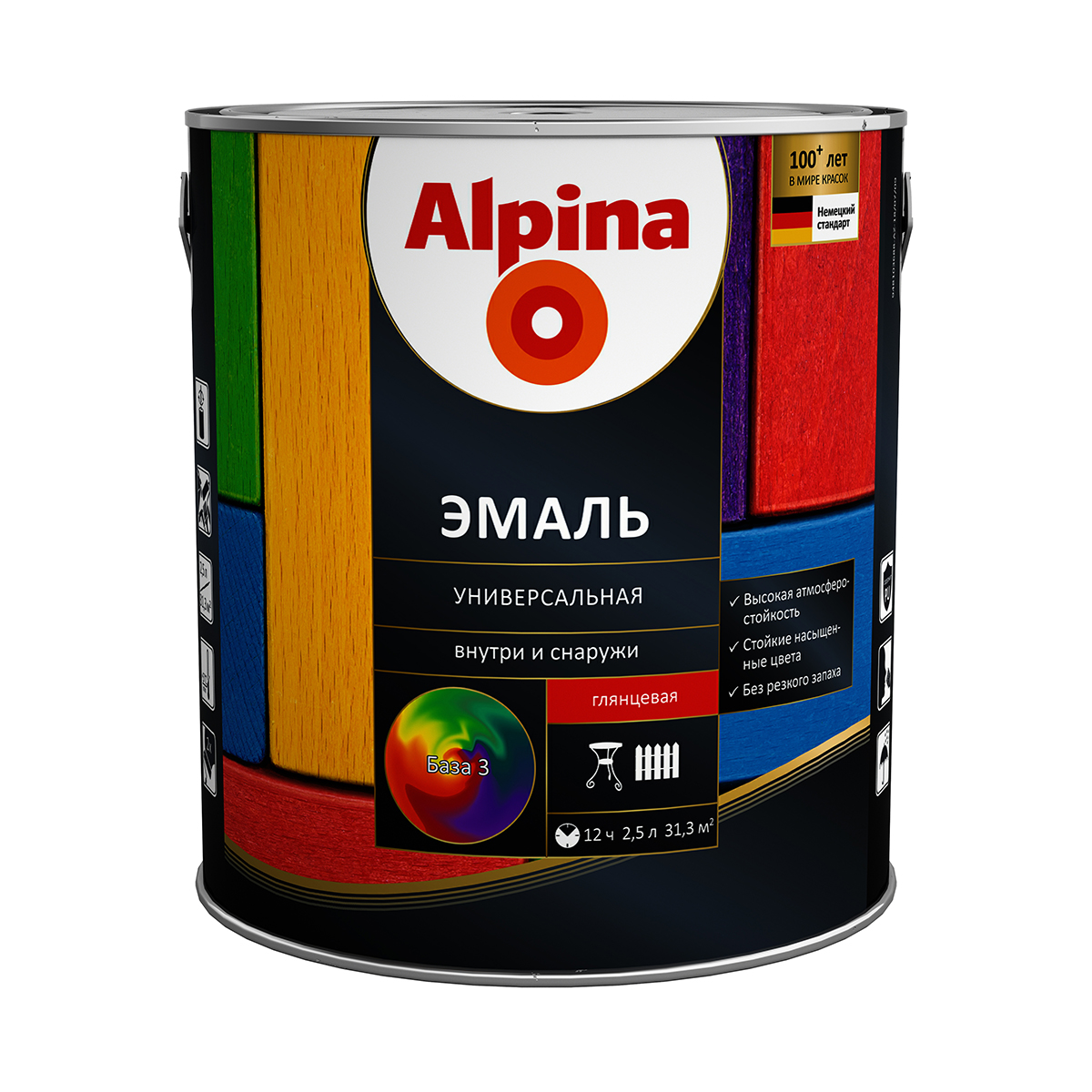 Эмаль алкидная универс. глянцевая база 3 (бесцветная) 2,13 л (1/4) "alpina"