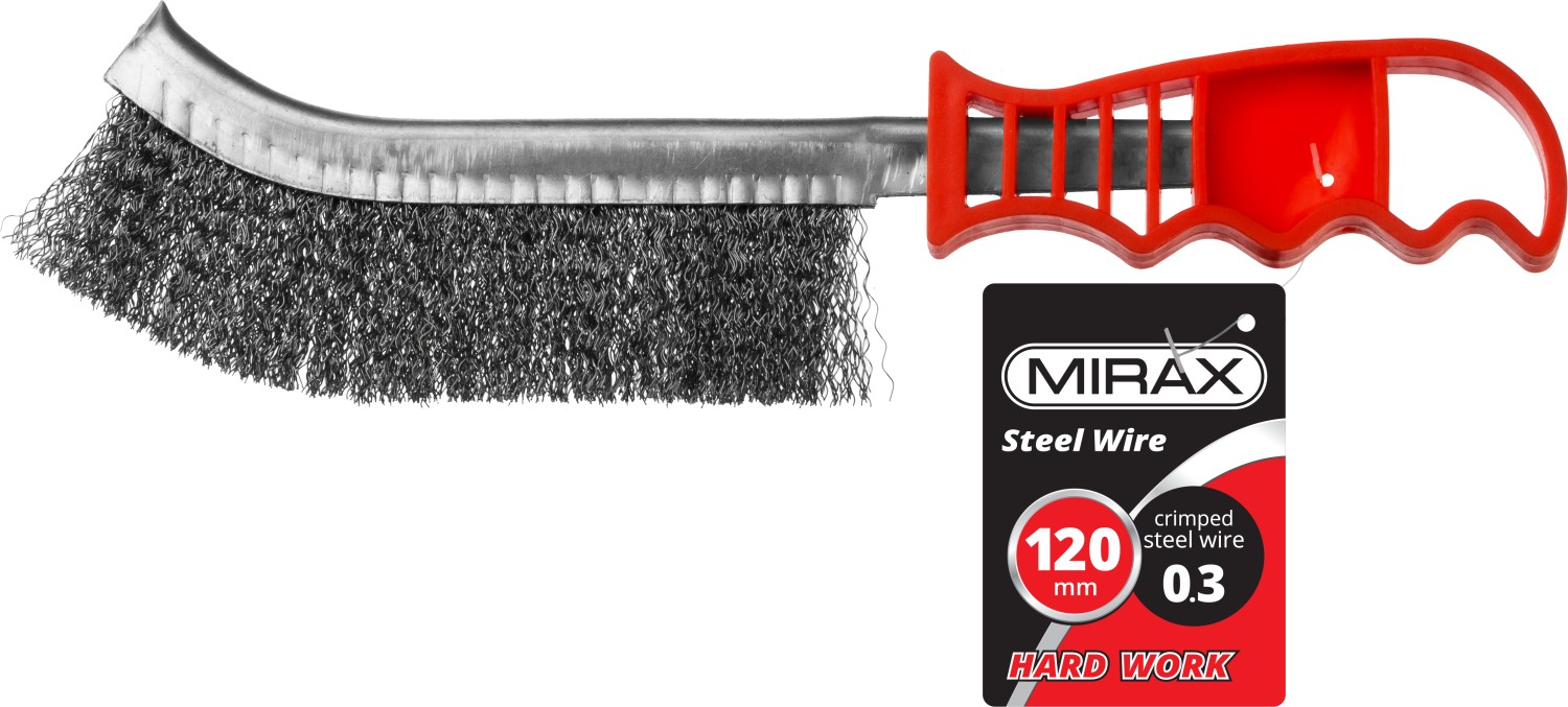 MIRAX однорядная, витая стальная проволока 0.3 мм, щетка ручная с пластмассовой рукояткой (35112-2)